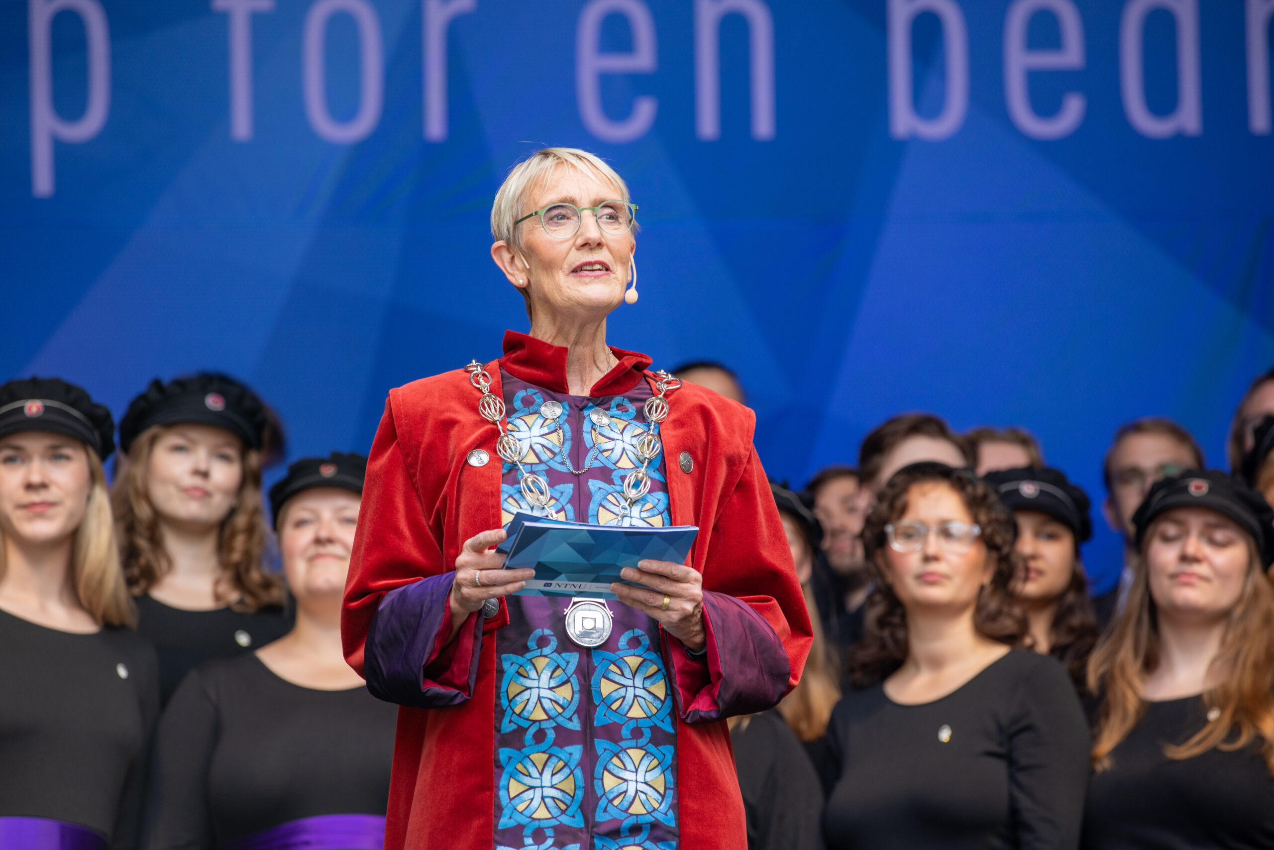 Rector Anne Borg on stage during the ceremony