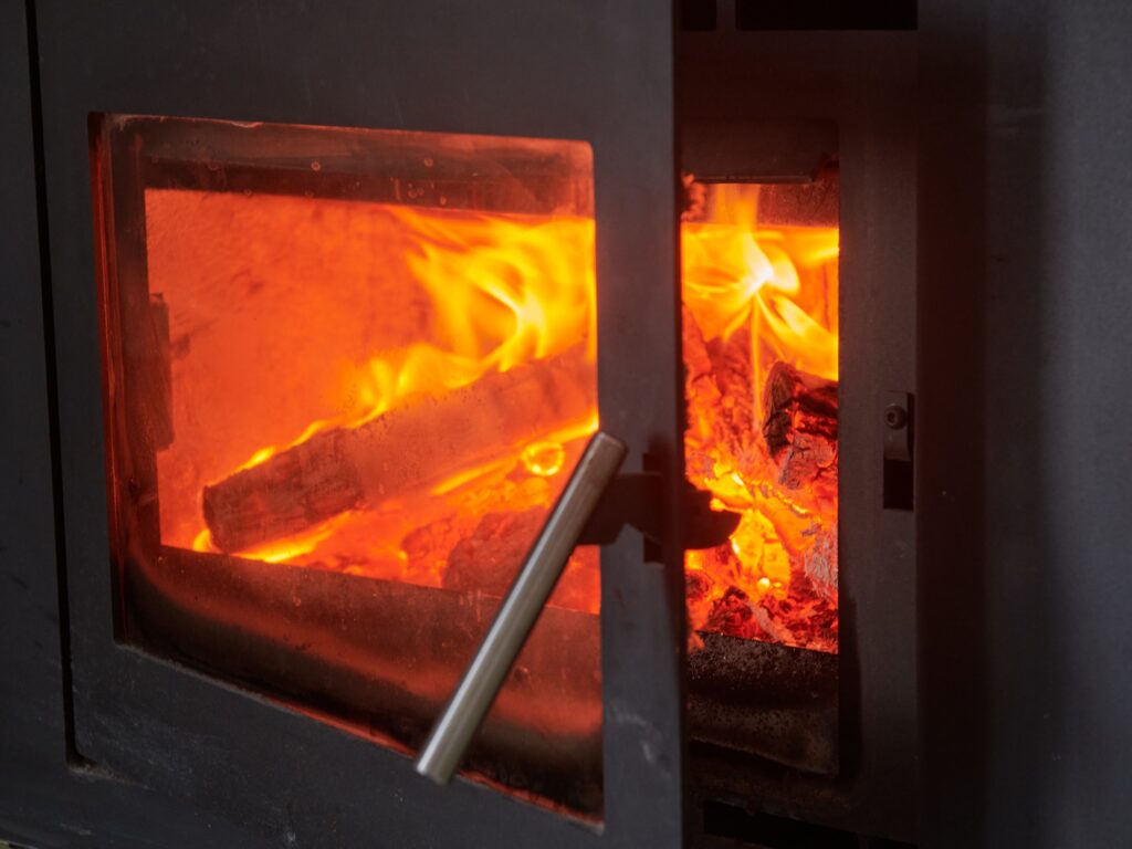 wood burning in stove. photo