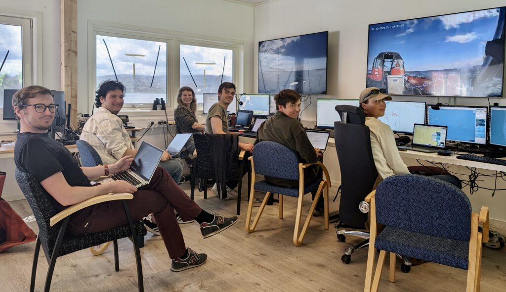 Researchers and vehicle operators running zooplankton sampling operations from the control room at TBS in Trondheim.