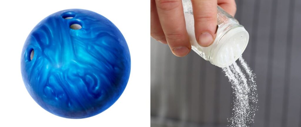 bowling ball and salt. photo collage